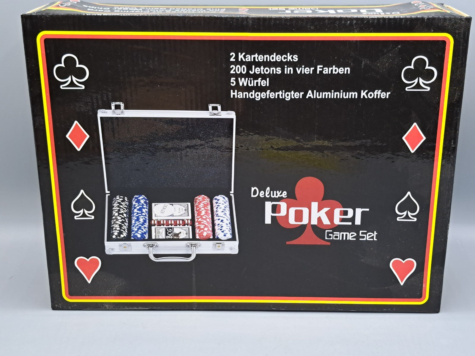 Deluxe Poker Game Set, 2 Decks, 200 Jetons, 5 Würfel, Aluminium Koffer